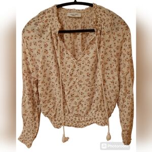 Carly Jeans Long Sleeve Top with Tassels Size Large